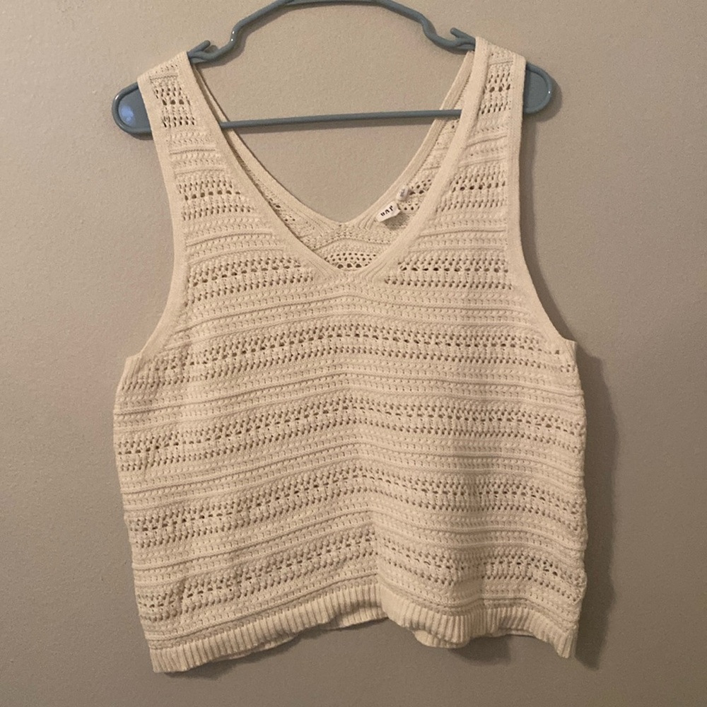 GAP Cream/Off-White Crochet Knit V-Neck Tank or Vest [Size: L]